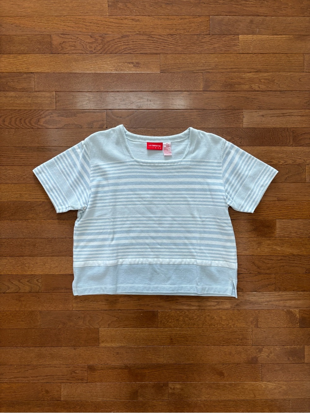 Vintage Liz Claiborne Blue and White Striped Cropped Top with Square Neckline